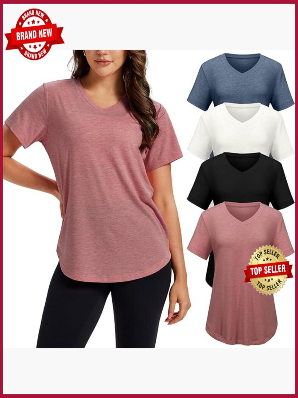 4 Pack V Neck T Shirts Loose Fit Basic Tees Women's Summer Tops